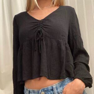Oneill Carlotta Black Long Sleeve Babydoll Blouse